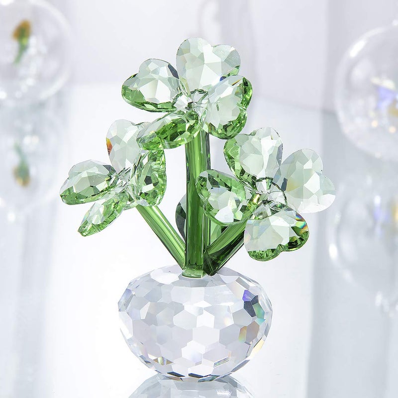 QFkris Crystal Flower Dreams Four-Leaf Clover Figurine Collectibles 3.7" Crystal Ornament Gift for St. Patrick's Day, Thanksgiving, Valentines Day - Image 3